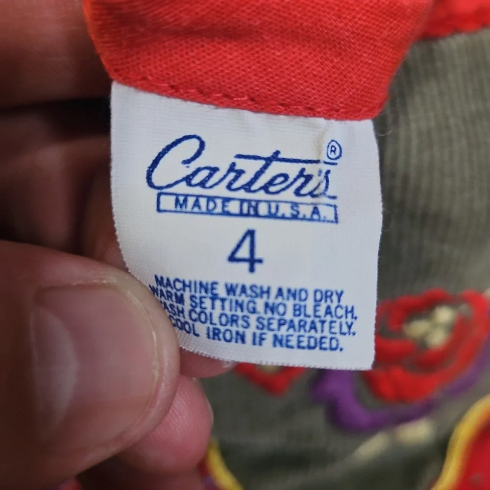 Vintage Carter's Girls Dress Size 4 Made In USA Floral Green Red